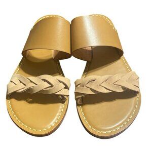 Soludos Sandals Size 7 Braided Leather Slide Two Tone Brown Beige NEW